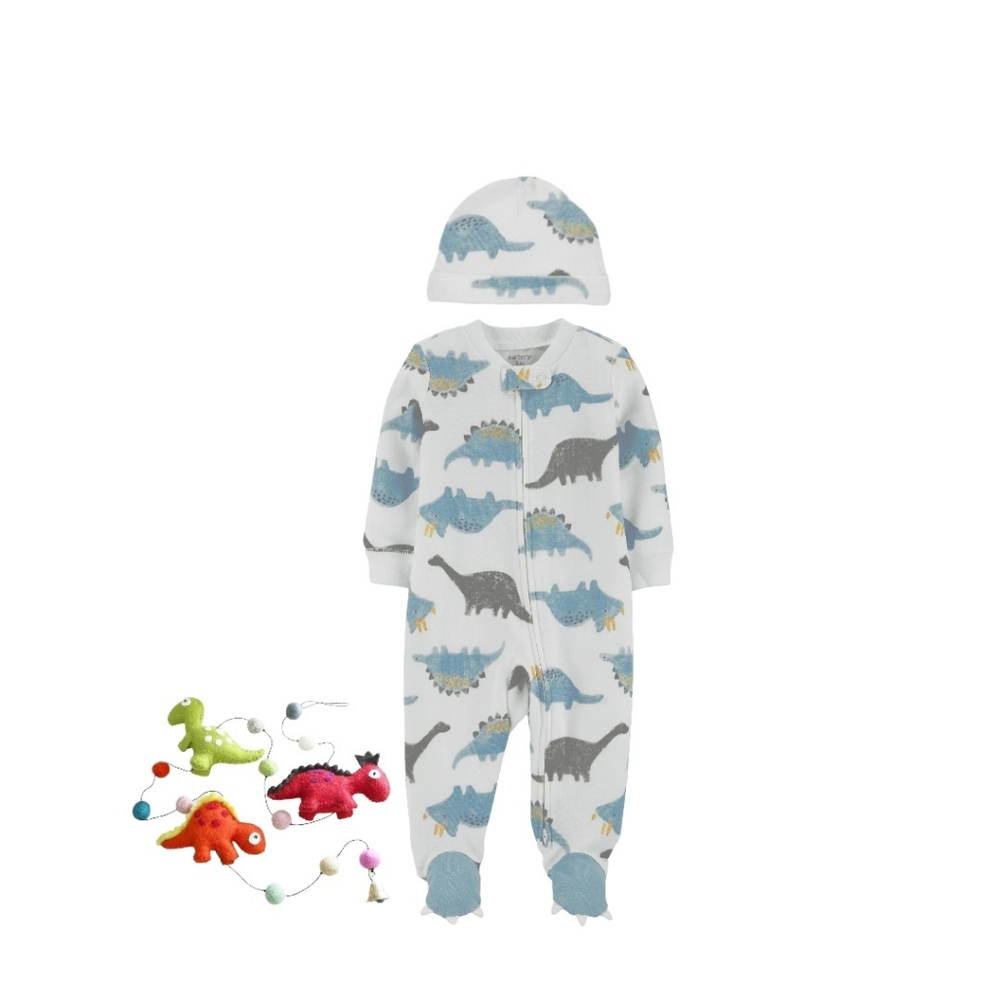 Baby Carter's 2-Pack Dino Print Cap & Zip-Up Sleep & Play